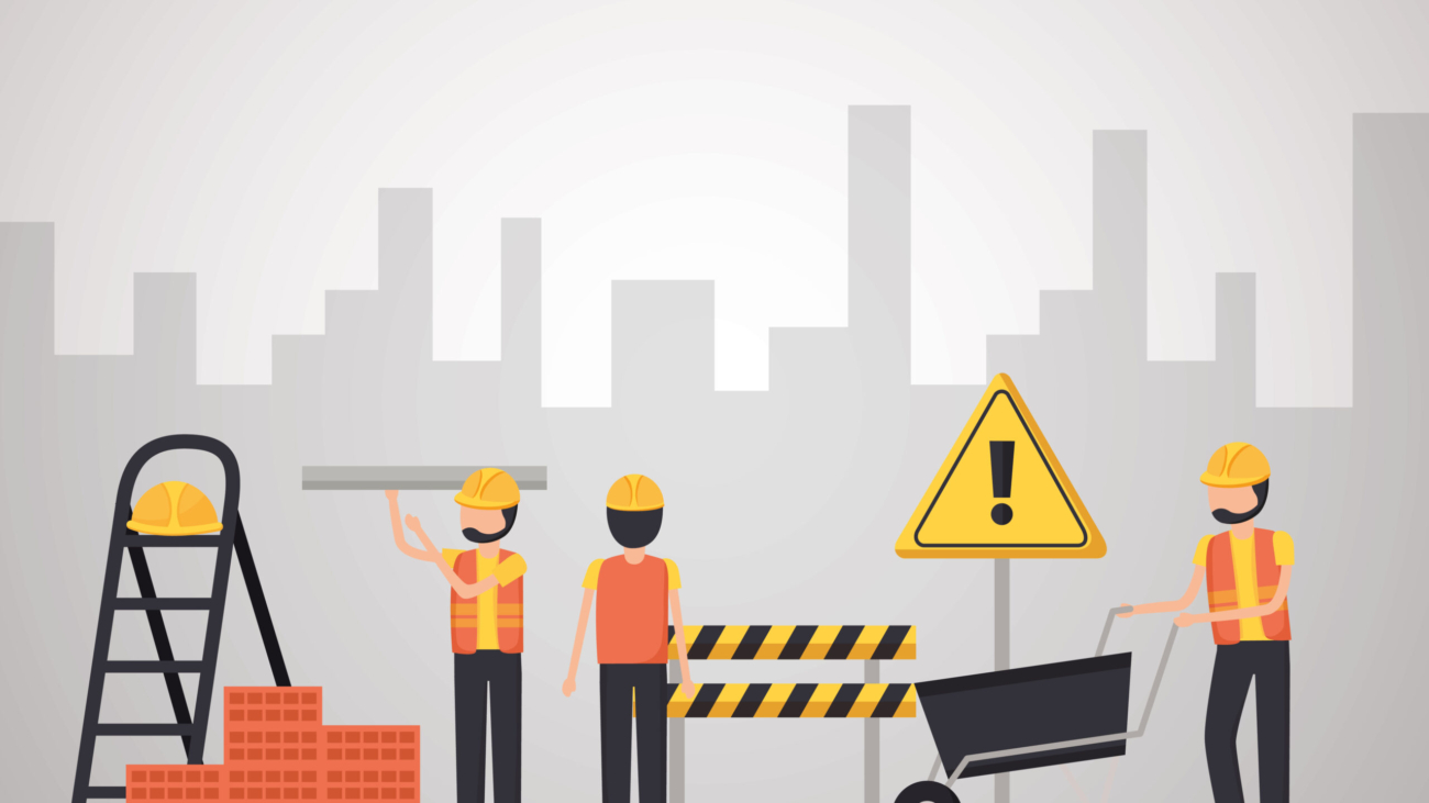 workers construction wheelbarrow bricks buildings vector illustration