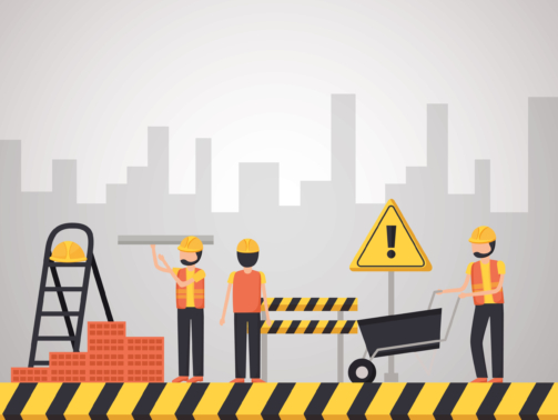 workers construction wheelbarrow bricks buildings vector illustration